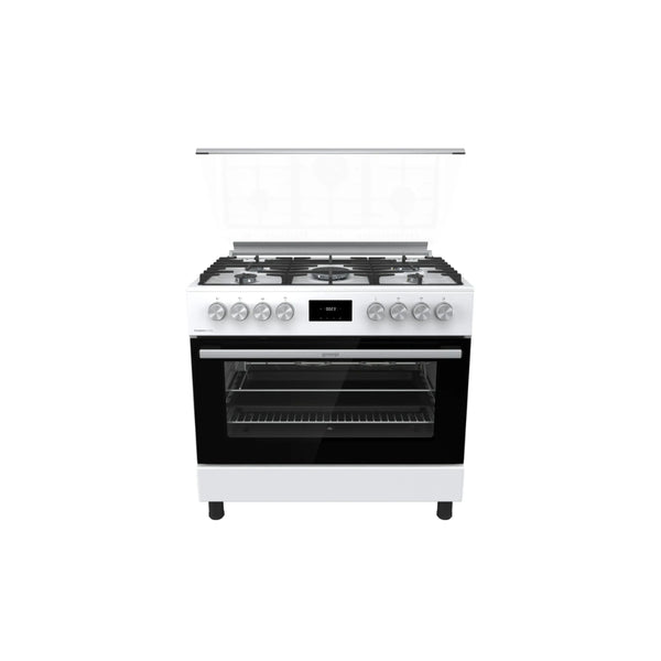 طباخ جورنجي غازي - 5 شعلات - GGI9C21W - 90 سم - فرن غاز 110 لتر - باب Soft Close - شبكة حديد زهر - لون أبيض