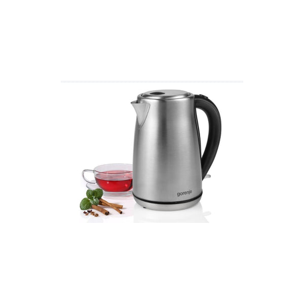غلاية كهربائية Gorenje K17S سعة 1.7 لتر طاقة 2000 W قاعدة دوّارة 360° مؤشر ماء حماية تشغيل آمن تصميم معدني عصري